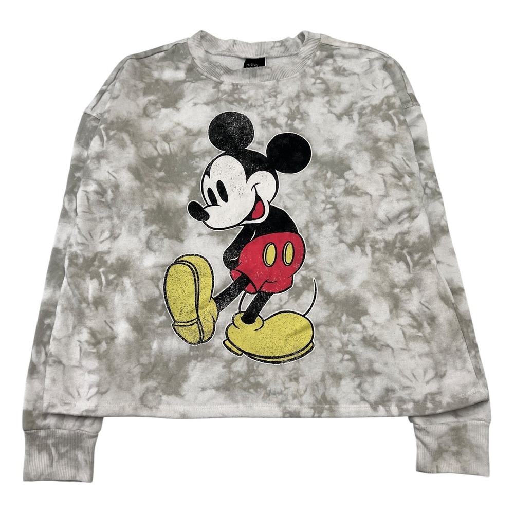 Disney Women's Mickey Mouse Tie-Dye Sweater Long Sleeve Cropped Pullover Size XS
